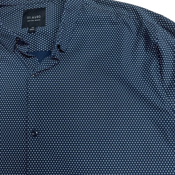 ALGO SHIRT BUTTON UP NON IRON NAVY BLUE MICRO FLORAL MENS XXL BREATHABLE STRETCH - Picture 3 of 12